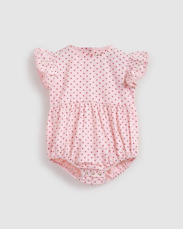 ALEX AND ANT - LOVE PLAYSUIT: RED/PINK POLKADOT [sz:0-3 MTHS]