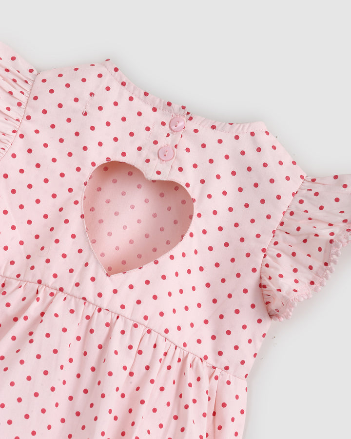 ALEX AND ANT - LOVE PLAYSUIT: RED/PINK POLKADOT [sz:0-3 MTHS]
