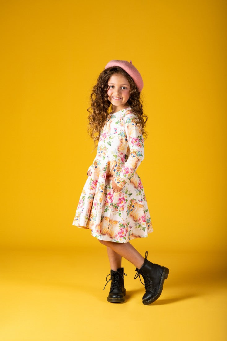 ROCK YOUR BABY - KITTY KATS WAISTED DRESS [sz:2 YRS]