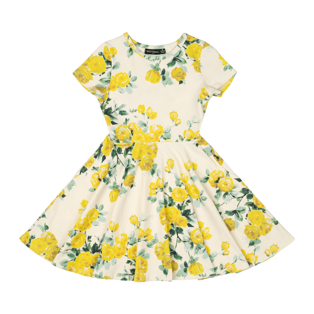 ROCK YOUR KID - YELLOW ROSES WAISTED DRESS