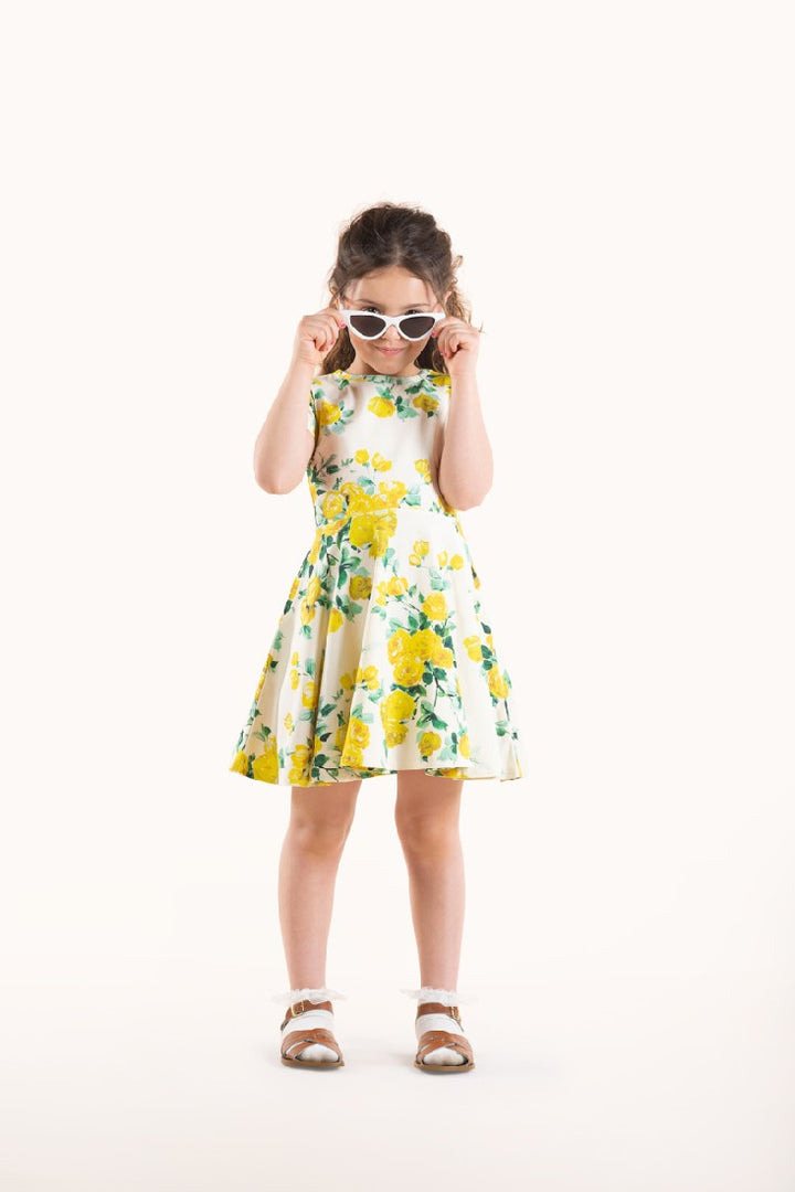 ROCK YOUR KID - YELLOW ROSES WAISTED DRESS