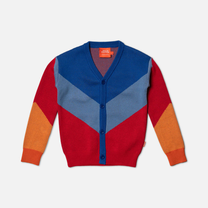 DAS 1ST MAURICE - JACQUARD KNIT CARDIGAN: RED A& BLUE [sz:1-2 YRS]