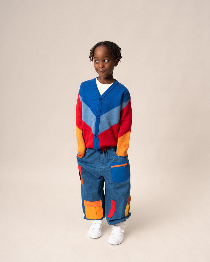 DAS 1ST MAURICE - JACQUARD KNIT CARDIGAN: RED A& BLUE [sz:1-2 YRS]