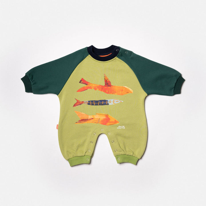 DAS 1ST MAURICE - ROMPER: OLIVE GREEN FISH [sz:0-3 MTHS]