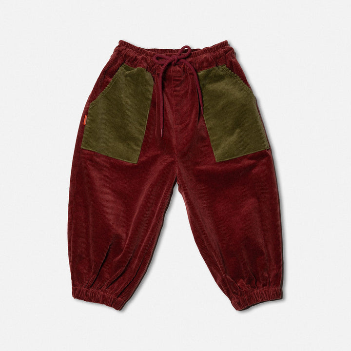 DAS 1ST MAURICE - CORDUROY BARREL PANTS: MAROON AND KHAKI [sz:1 YR]