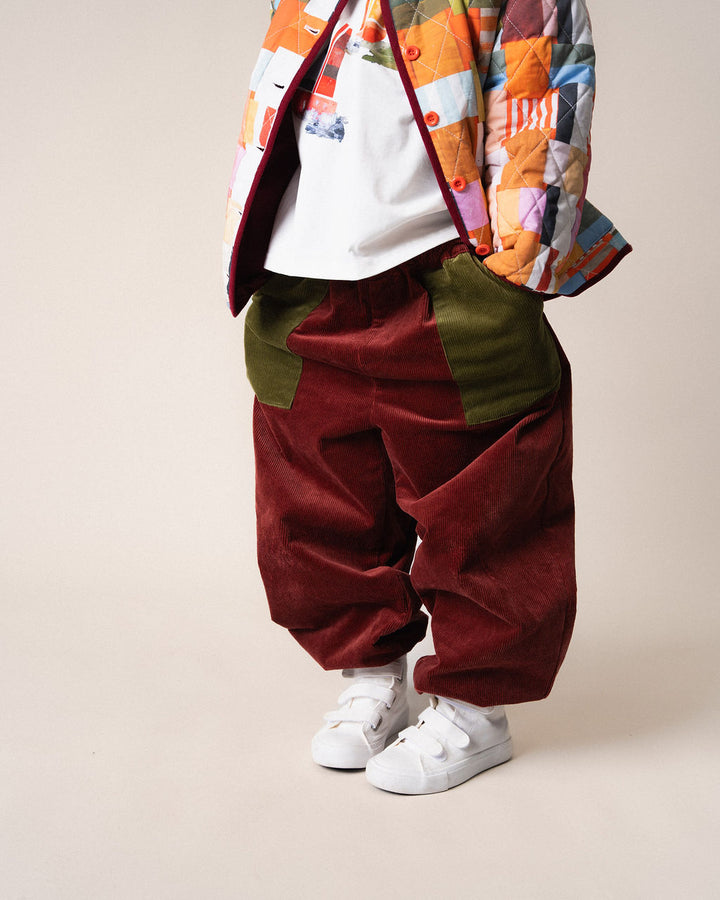 DAS 1ST MAURICE - CORDUROY BARREL PANTS: MAROON AND KHAKI [sz:1 YR]
