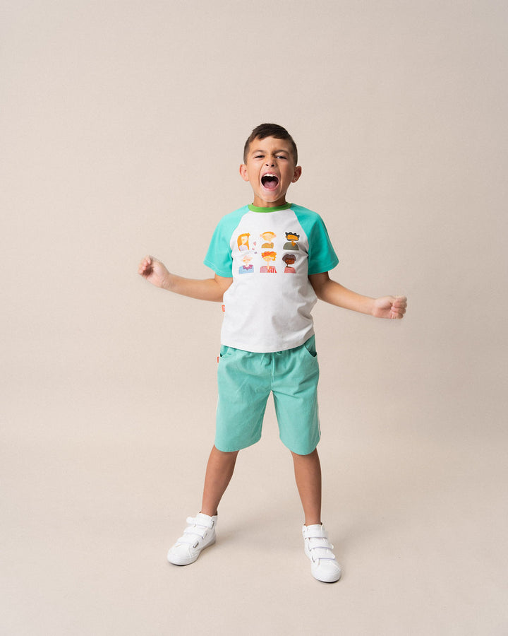 DAS IST MAURICE - PEOPLE OF NY: RAGLAN T SHIRT AQUA & WHITE [sz:1 YR]