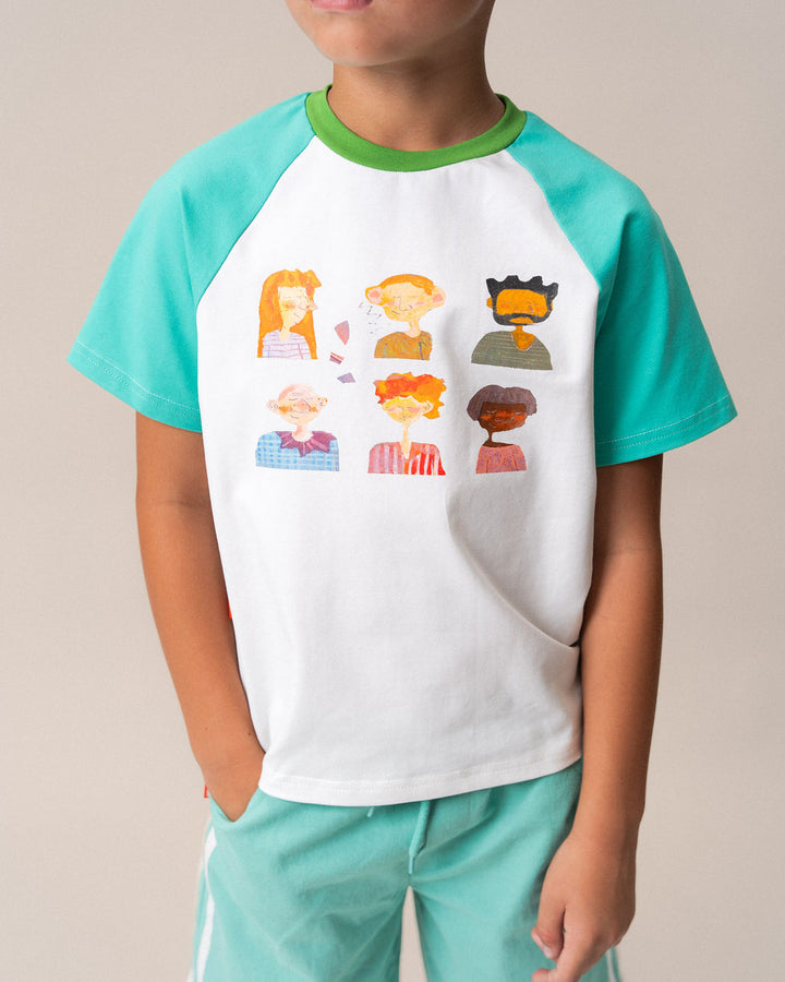 DAS IST MAURICE - PEOPLE OF NY: RAGLAN T SHIRT AQUA & WHITE [sz:1 YR]