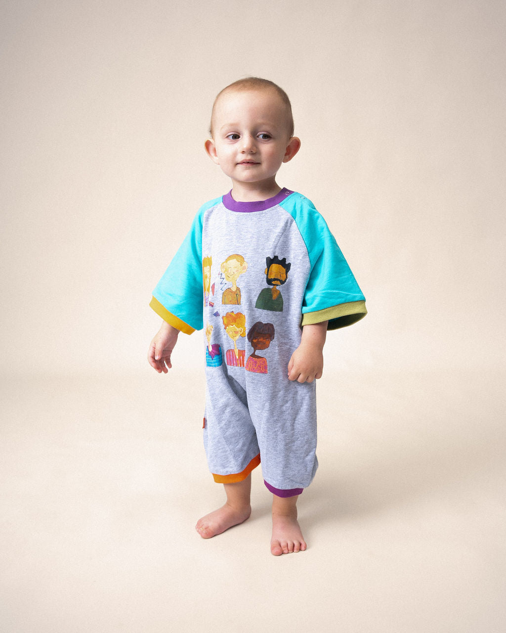 DAS IST MAURICE - PEOPLE OF NY: ROMPER AQUA & GREY [sz:0-3 MTHS]