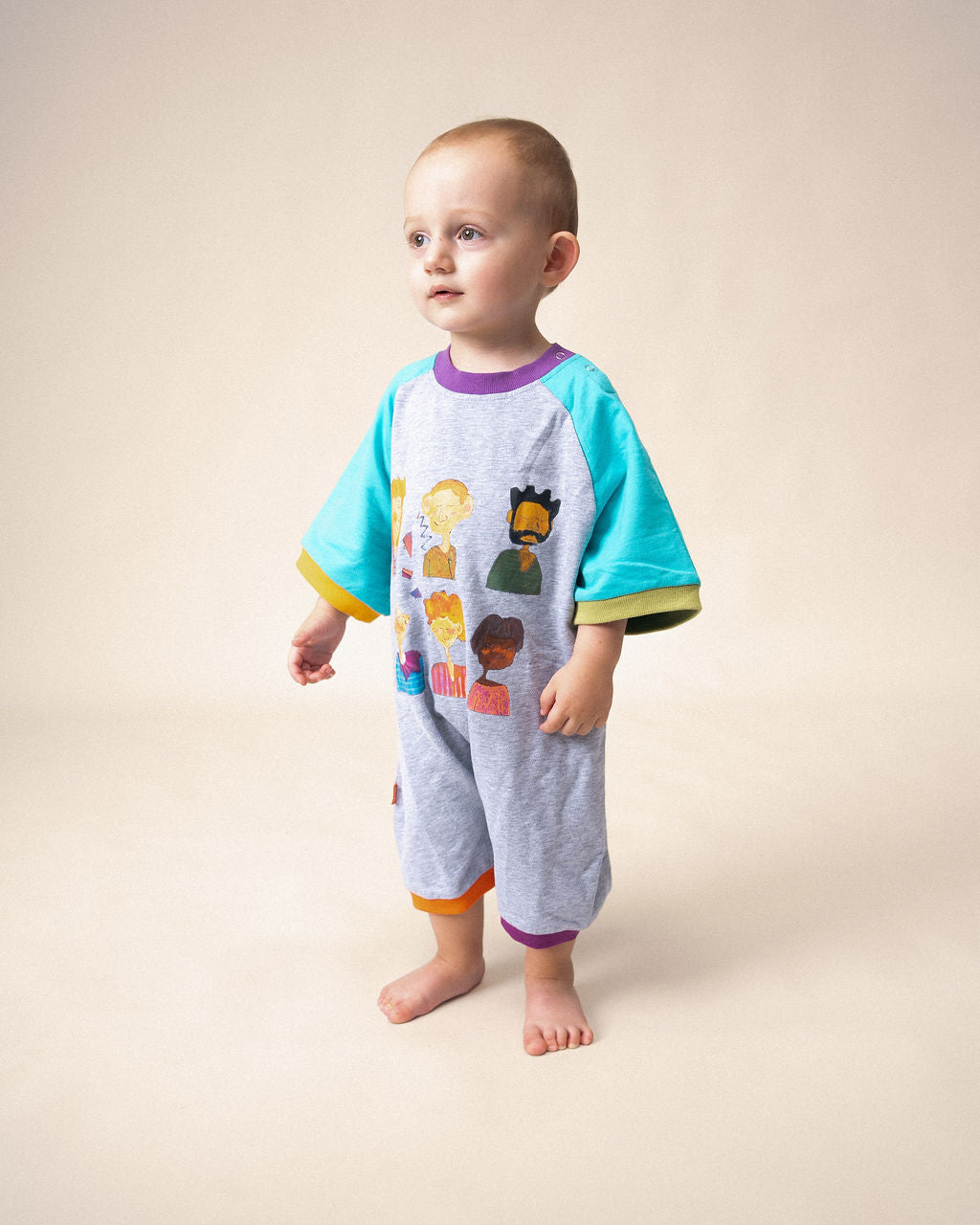 DAS IST MAURICE - PEOPLE OF NY: ROMPER AQUA & GREY [sz:0-3 MTHS]