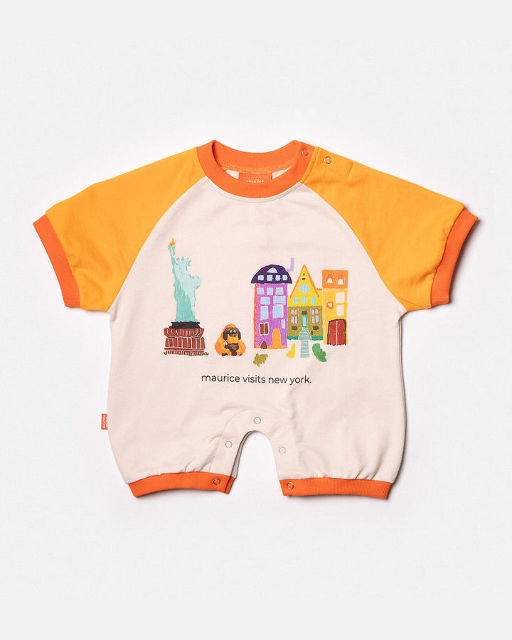 DAS IST MAURICE - PEOPLE OF NY: ROMPER TANGERINE & OFF WHITE [sz:0-3 MTHS]