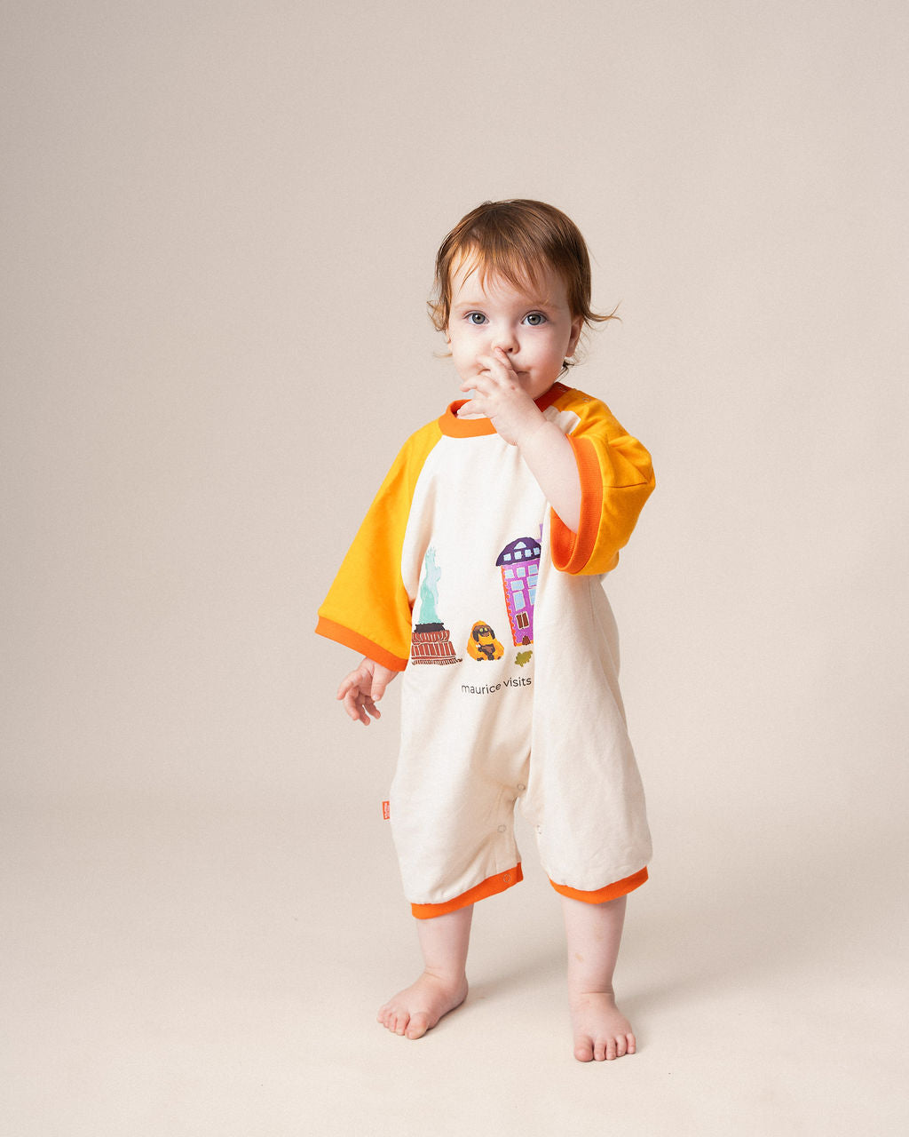 DAS IST MAURICE - PEOPLE OF NY: ROMPER TANGERINE & OFF WHITE [sz:0-3 MTHS]