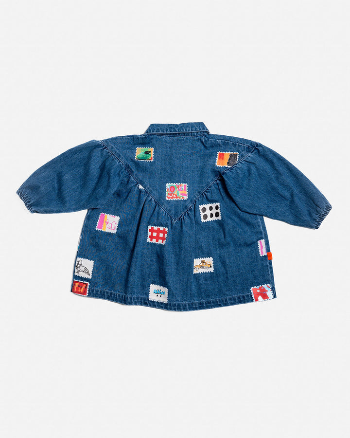 DAS IST MAURICE - DENIM SMOCK DRESS: STAMPS [sz:1 YR]