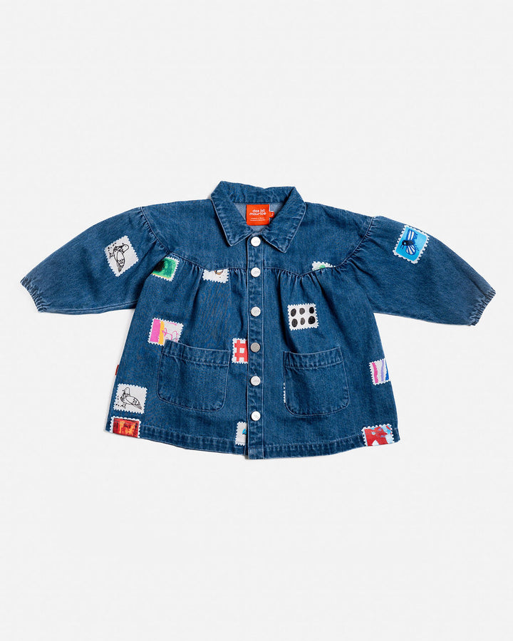 DAS IST MAURICE - DENIM SMOCK DRESS: STAMPS [sz:1 YR]