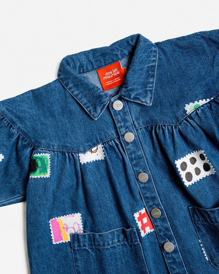 DAS IST MAURICE - DENIM SMOCK DRESS: STAMPS [sz:1 YR]