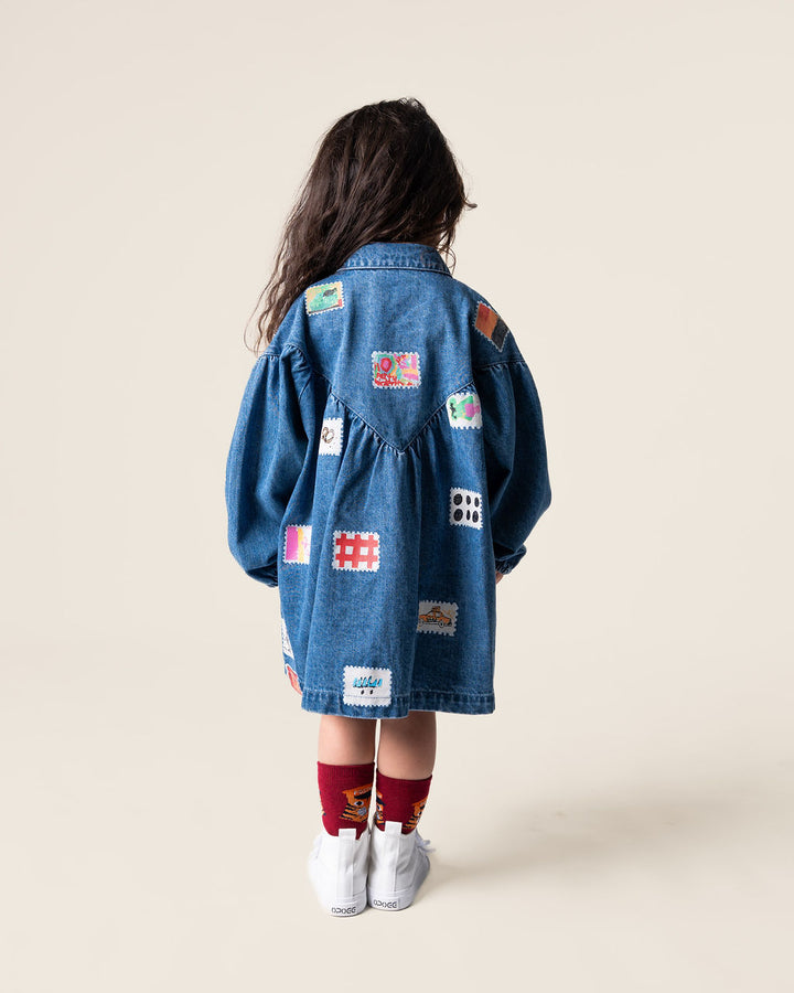DAS IST MAURICE - DENIM SMOCK DRESS: STAMPS [sz:1 YR]