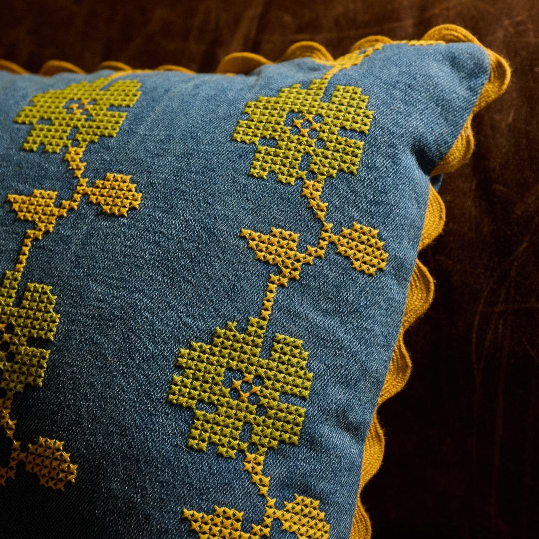 SAGE X CLARE - ANNELIESE REVERSIBLE DENIM CUSHION: POPPY