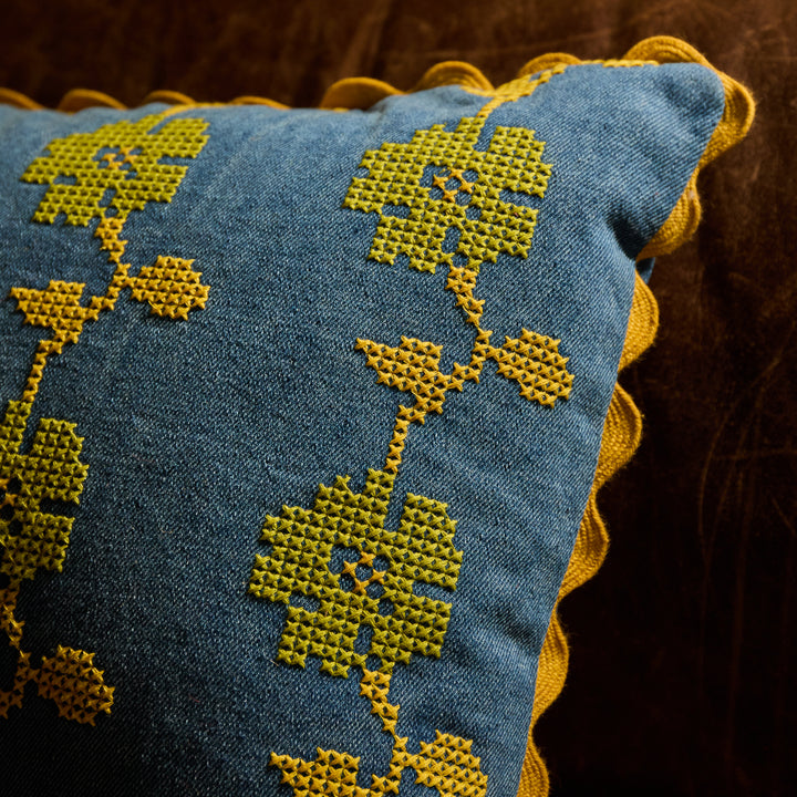 SAGE X CLARE - ANNELIESE REVERSIBLE DENIM CUSHION: POPPY