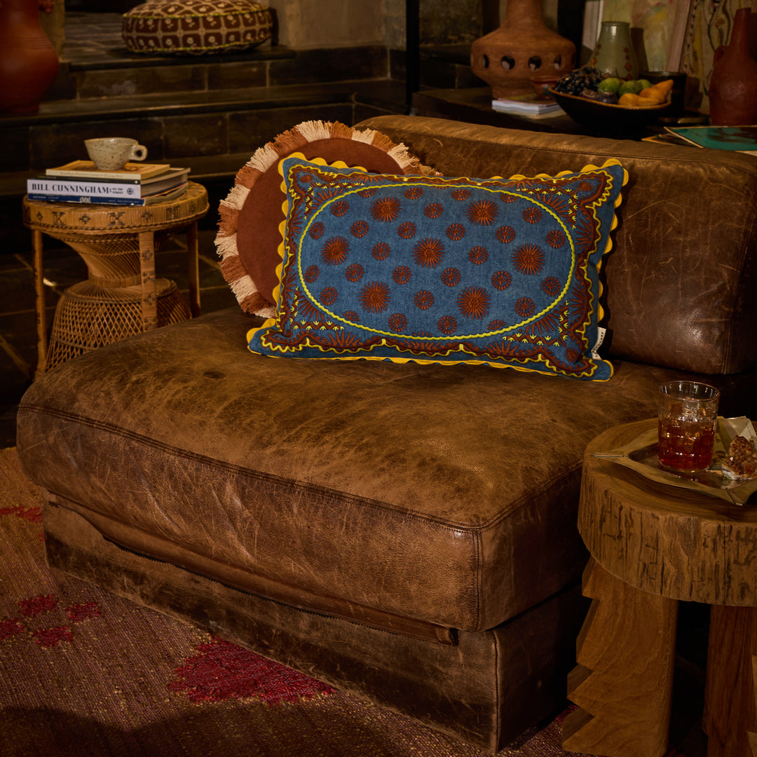 SAGE X CLARE - ANNELIESE REVERSIBLE DENIM CUSHION: POPPY