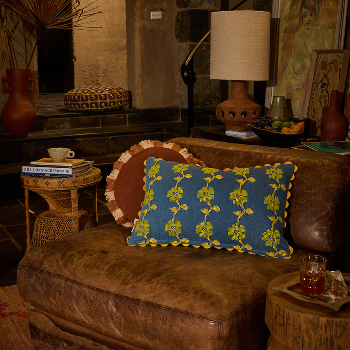 SAGE X CLARE - ANNELIESE REVERSIBLE DENIM CUSHION: POPPY
