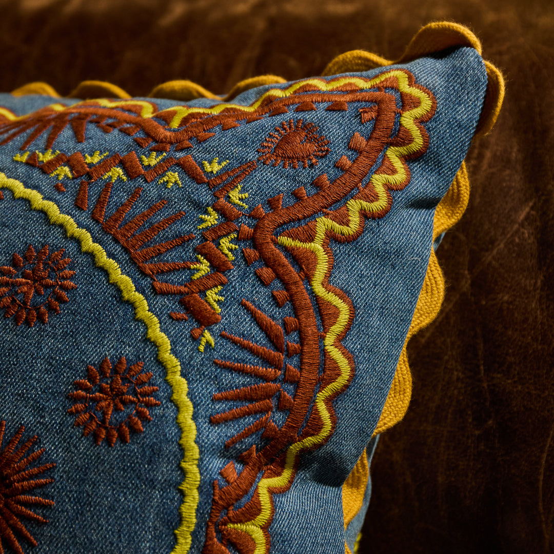 SAGE X CLARE - ANNELIESE REVERSIBLE DENIM CUSHION: POPPY