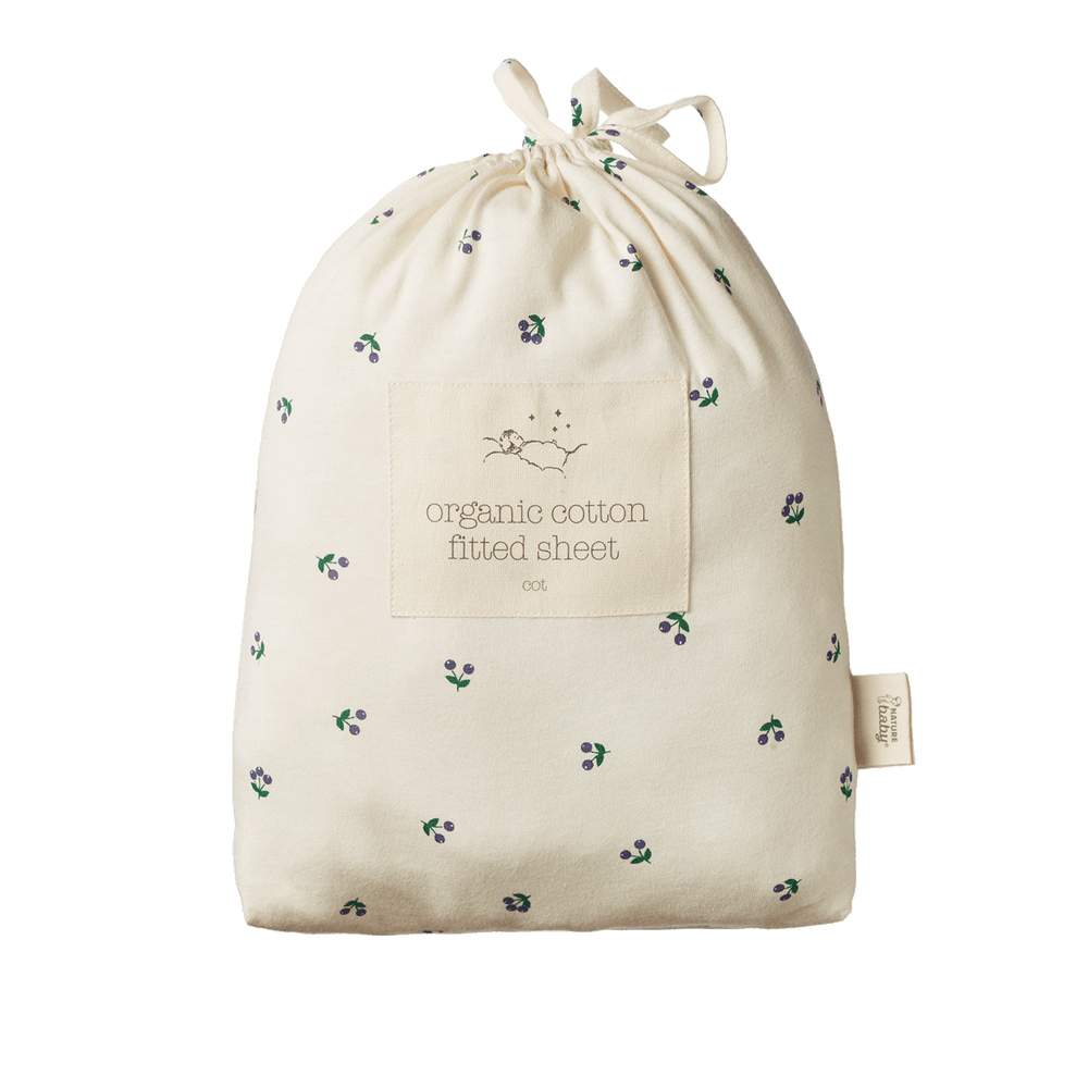 NATURE BABY - COT FITTED SHEET JERSEY:  WINTER BERRY PRINT [sz:COT]
