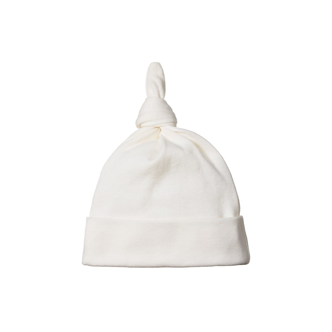 NATURE BABY - COTTON KNOTTED BEANIE: NATURAL [sz:NB]