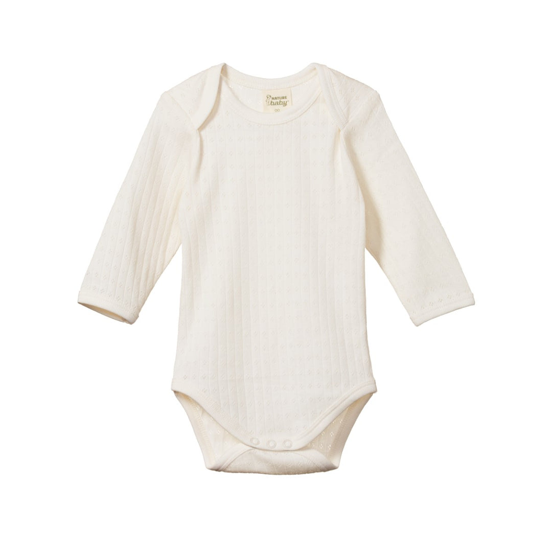 NATURE BABY - LONG SLEEVE BODYSUIT POINTELLE: NATURAL [sz:NB]