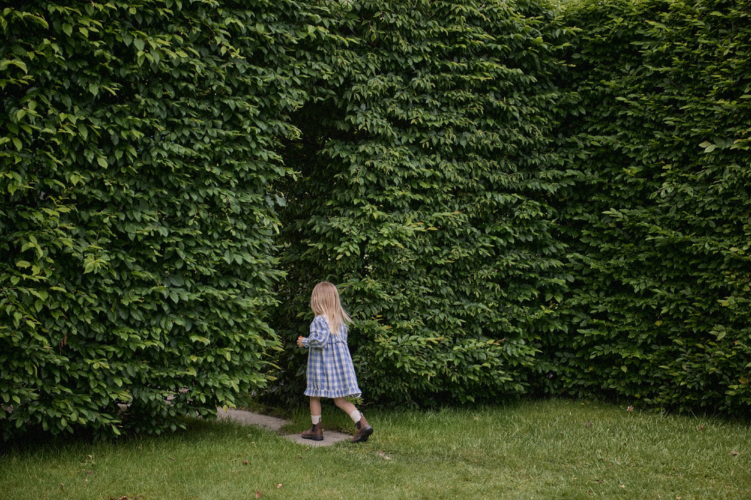 NATURE BABY - NORA DRESS: BLUEBELLE CHECK [sz:6-12 MTHS]