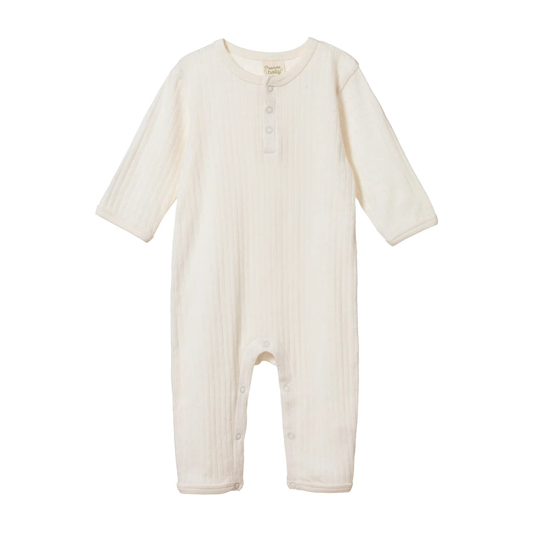 NATURE BABY - HENLEY PYJAMA SUIT: NATURAL POINTELLE [sz:0-3 MTHS]