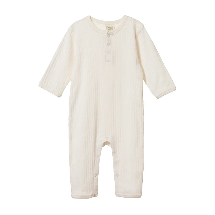 NATURE BABY - HENLEY PYJAMA SUIT: NATURAL POINTELLE [sz:0-3 MTHS]