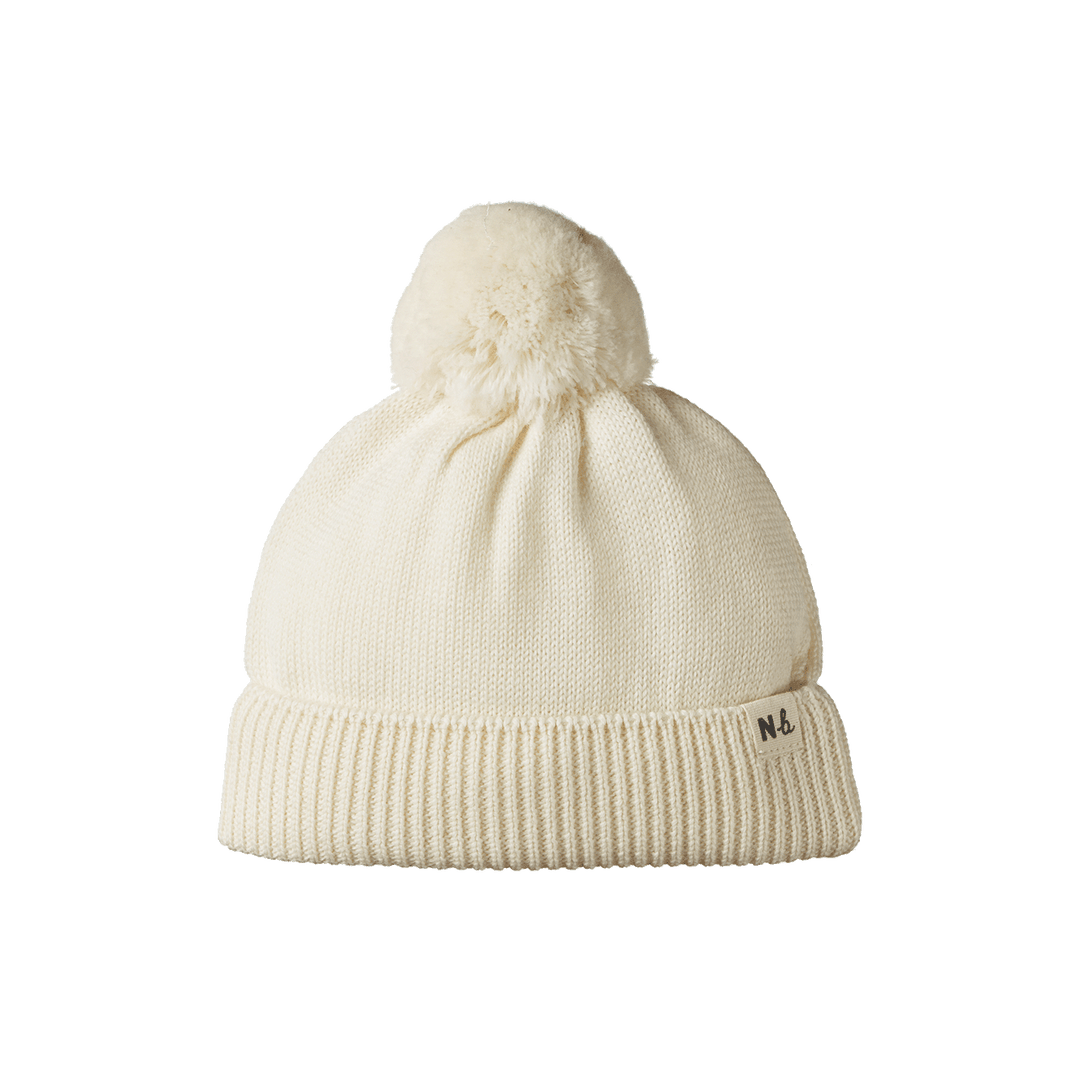 NATURE BABY - ALPINE POM POM BEANIE: NATURAL [sz:0-6 MTHS]