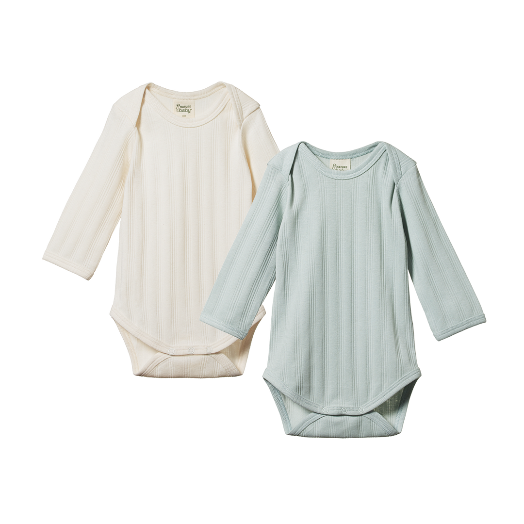 NATURE BABY - LONG SLEEVE BODYSUIT DERBY 2 PACK: NATURAL/SEA [sz:NB]