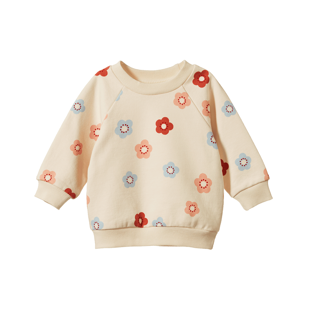 NATURE BABY - EMERSON SWEATER: FLORA STAMP PRINT [sz:6-12 MTHS]