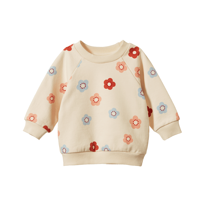 NATURE BABY - EMERSON SWEATER: FLORA STAMP PRINT [sz:6-12 MTHS]