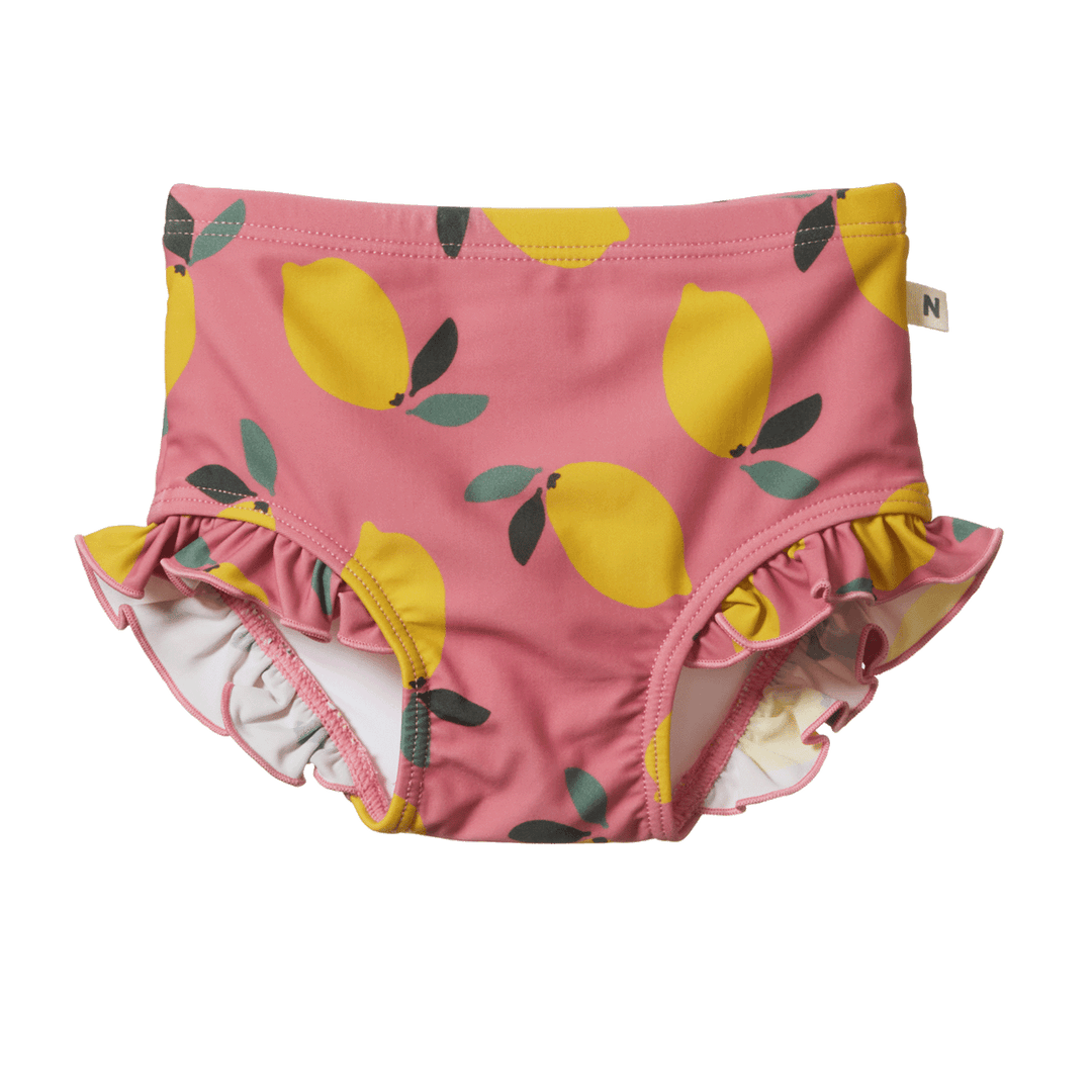 NATURE BABY - RUFFLE SWIM SHORTS: LEMMONY ROSE PRINT [sz:6-12 MTHS]