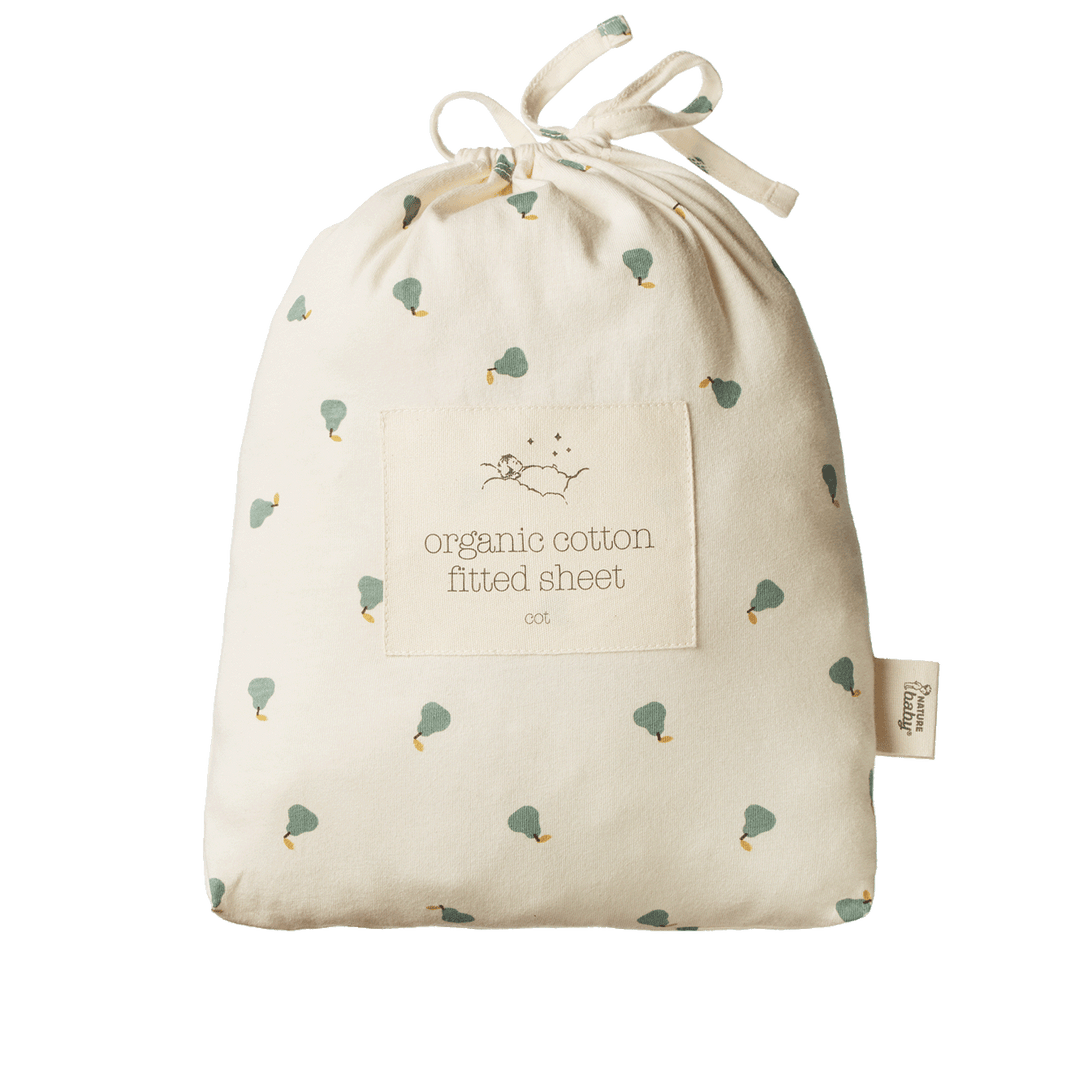 NATURE BABY - BASSINET FITTED SHEET: PETITE PEAR PRINT 