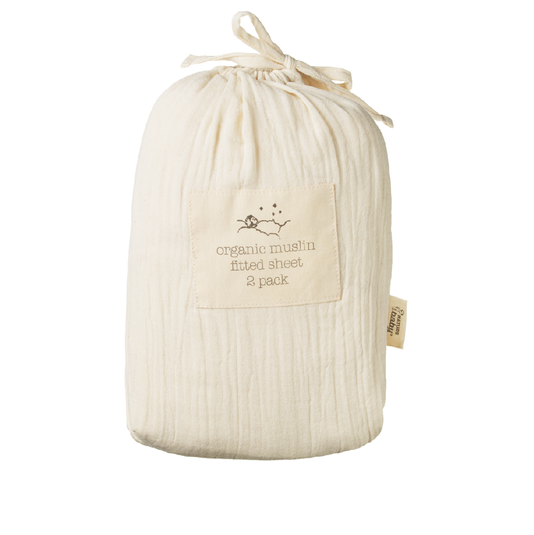 NATURE BABY - MOSES MUSLIN FITTED SHEET: NATURAL CRINKLE