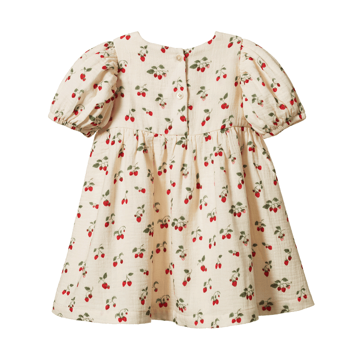 NATURE BABY - ALBERTINE DRESS MUSLIN: STRAWBERRY BLUSH PRINT [sz:6-12 MTHS]