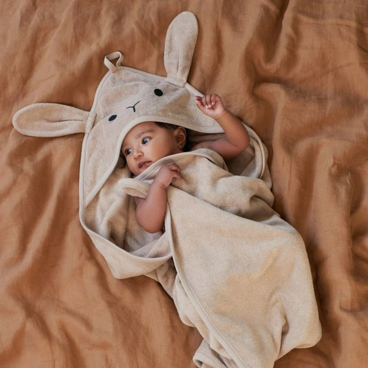 NATURE BABY - ORGANIC COTTON BUNNY HOODED TOWEL: NOUGAT        