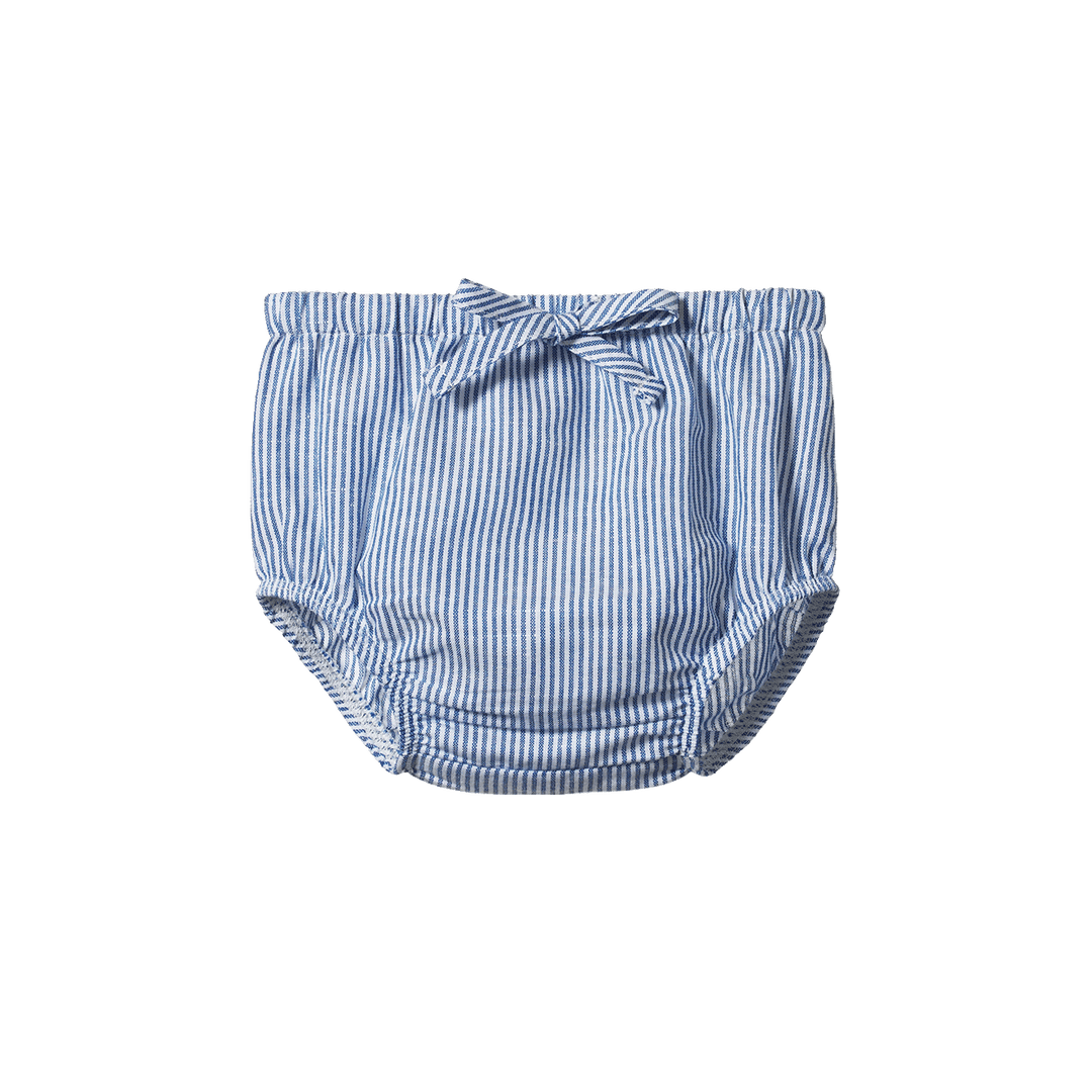 NATURE BABY - ARIE SHORTS: LINEN BLUE STRIPE [sz:6-12 MTHS]