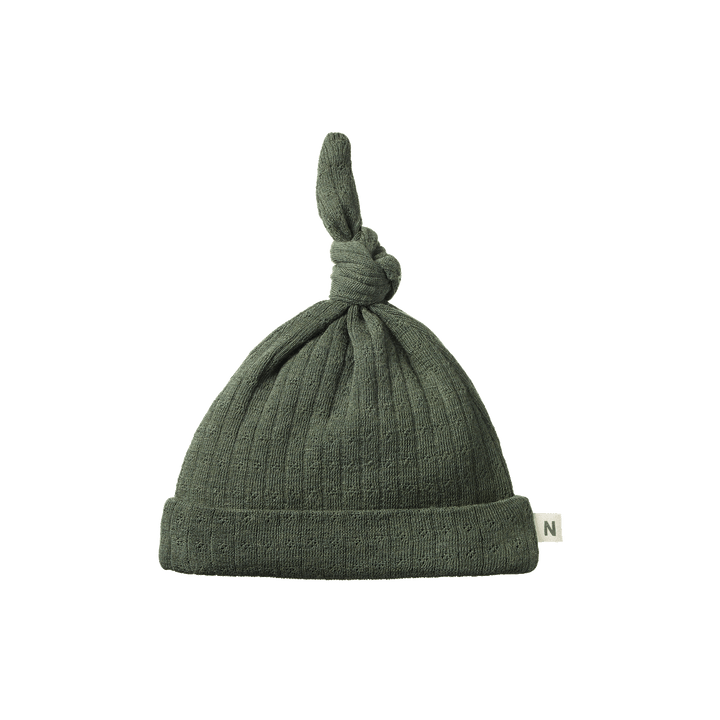 NATURE BABY - MERINO KNOTTED BEANIE POINTELLE: THYME [sz:NB]