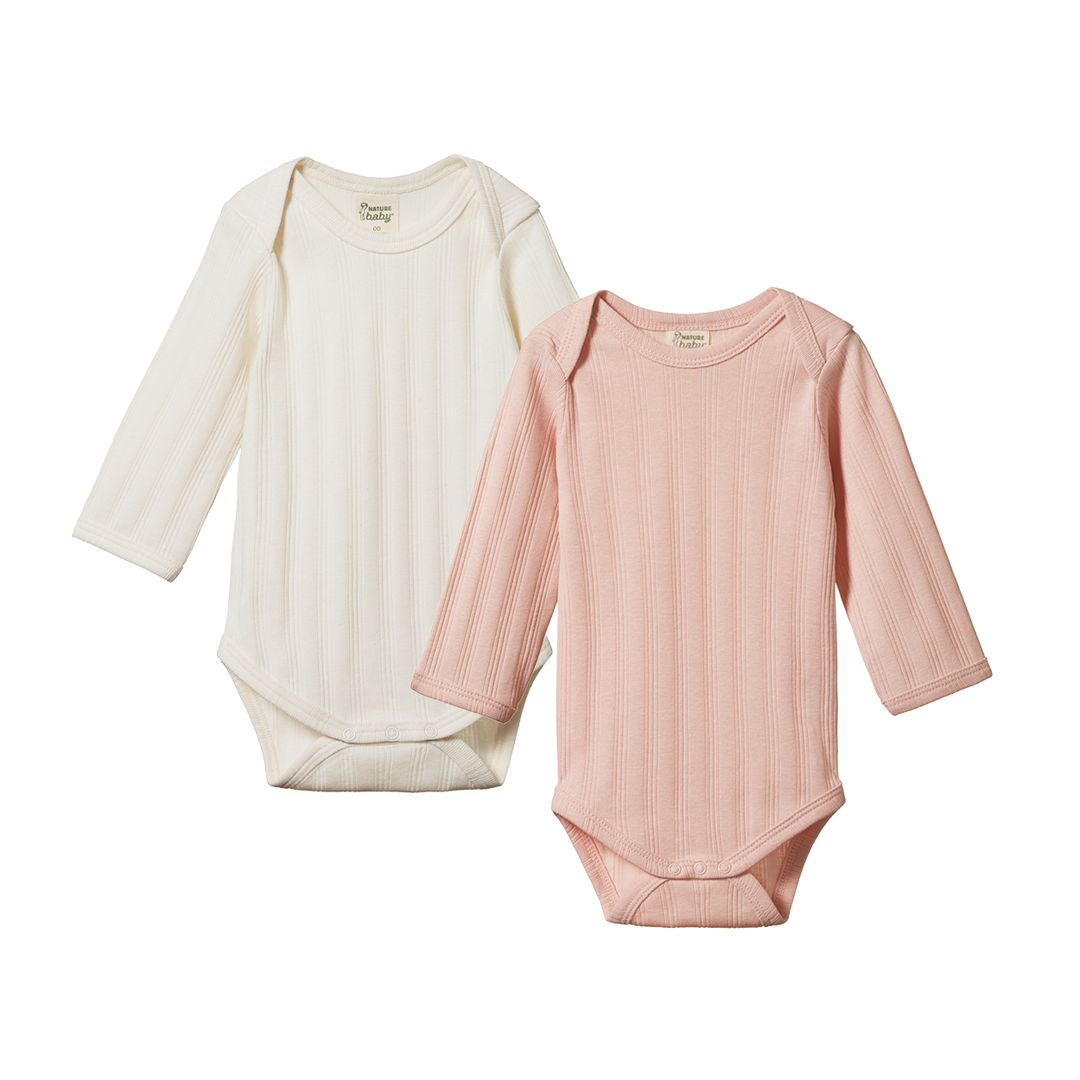 NATURE BABY - LONG SLEEVE BODYSUIT DERBY 2 PACK: ROSE BUD [sz:NB]