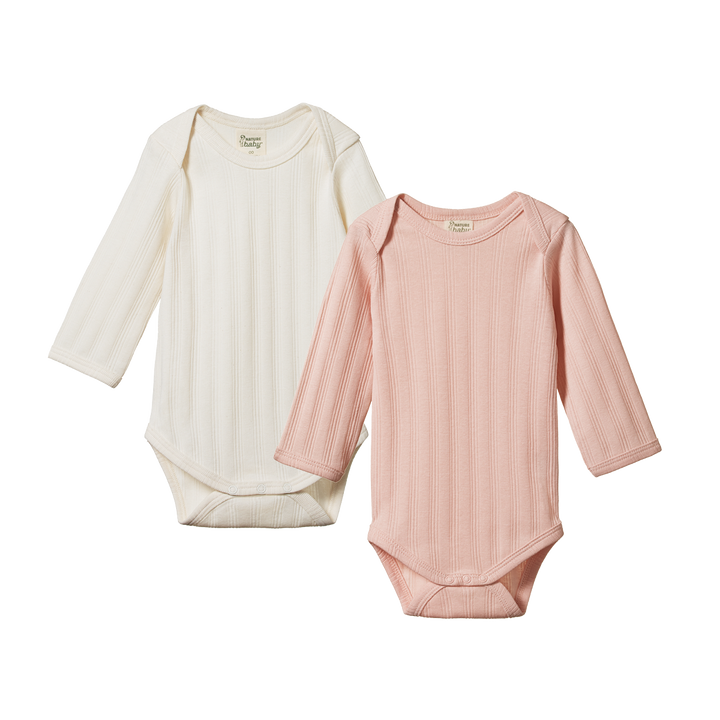 NATURE BABY - LONG SLEEVE BODYSUIT DERBY 2 PACK: ROSE BUD [sz:NB]