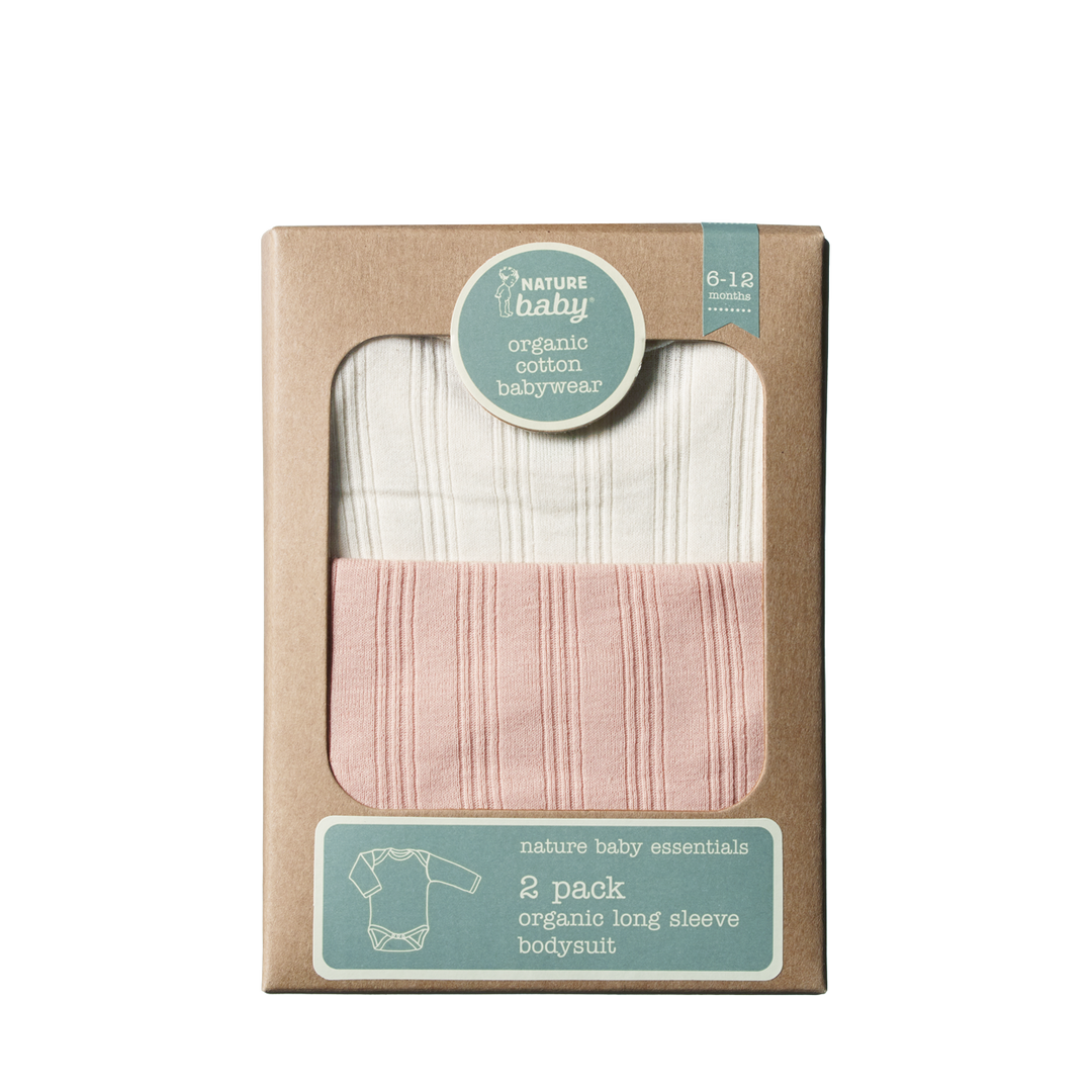NATURE BABY - LONG SLEEVE BODYSUIT DERBY 2 PACK: ROSE BUD [sz:NB]