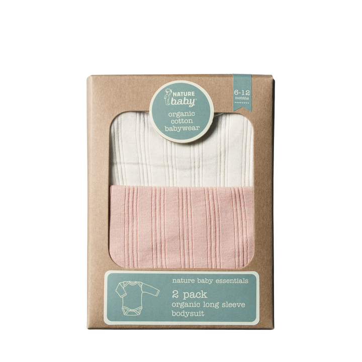 NATURE BABY - LONG SLEEVE BODYSUIT DERBY 2 PACK: ROSE BUD [sz:NB]