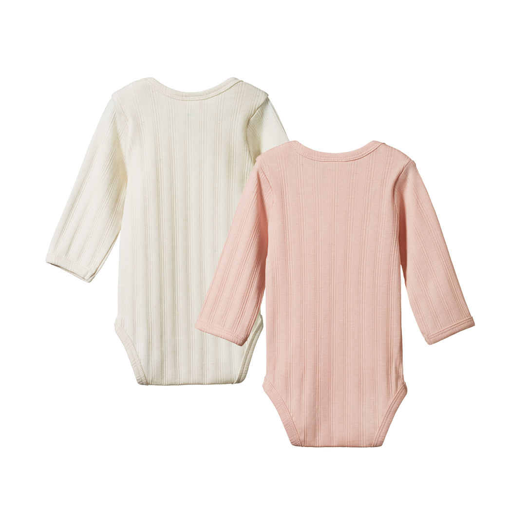 NATURE BABY - LONG SLEEVE BODYSUIT DERBY 2 PACK: ROSE BUD [sz:NB]