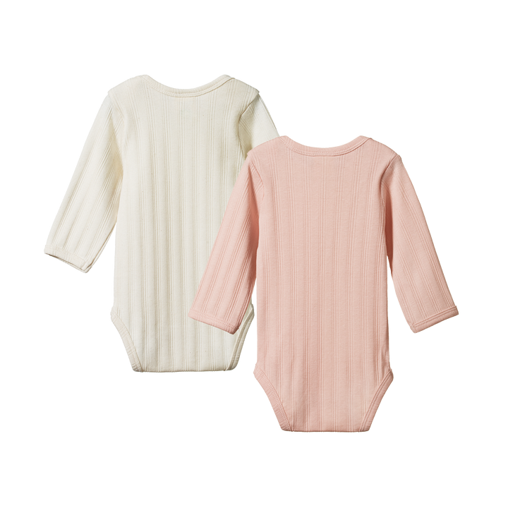 NATURE BABY - LONG SLEEVE BODYSUIT DERBY 2 PACK: ROSE BUD [sz:NB]