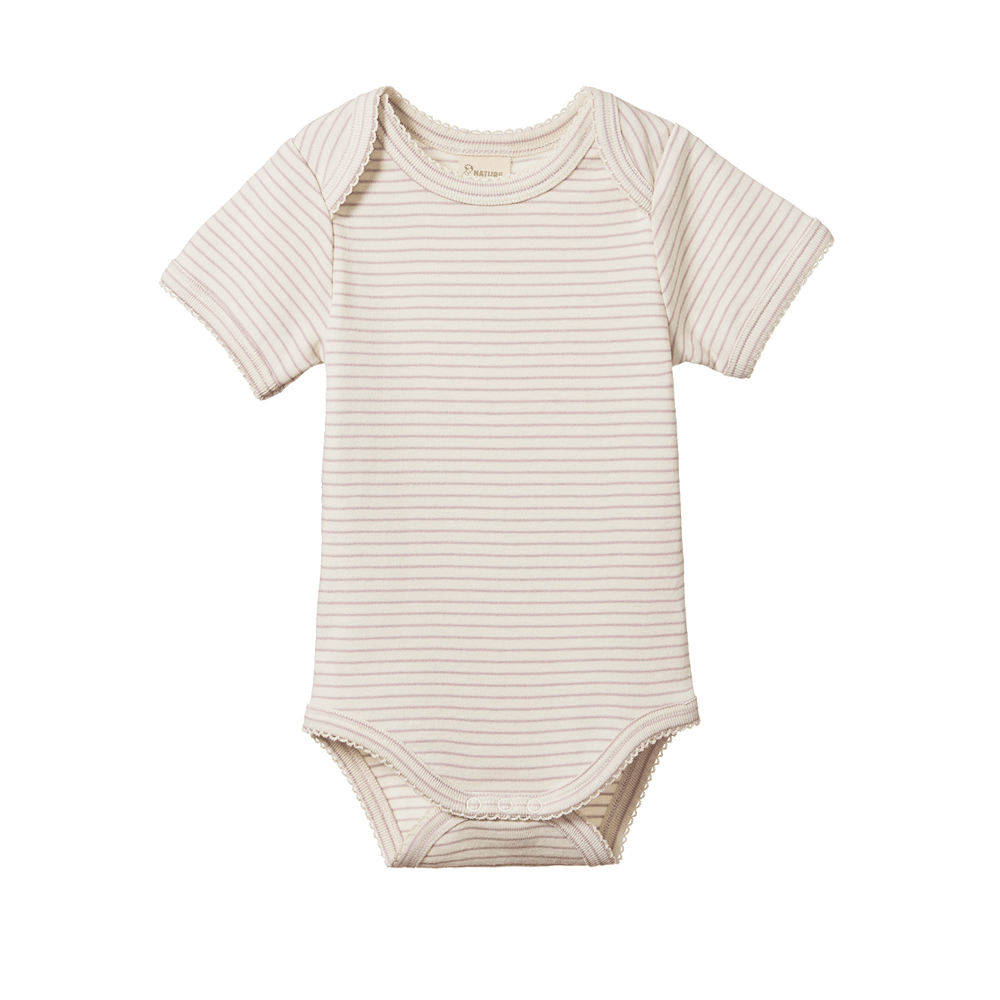 NATURE BABY - SHORT SLEEVE BODYSUIT: LILAC PINSTRIPE [sz:0-3 MTHS]