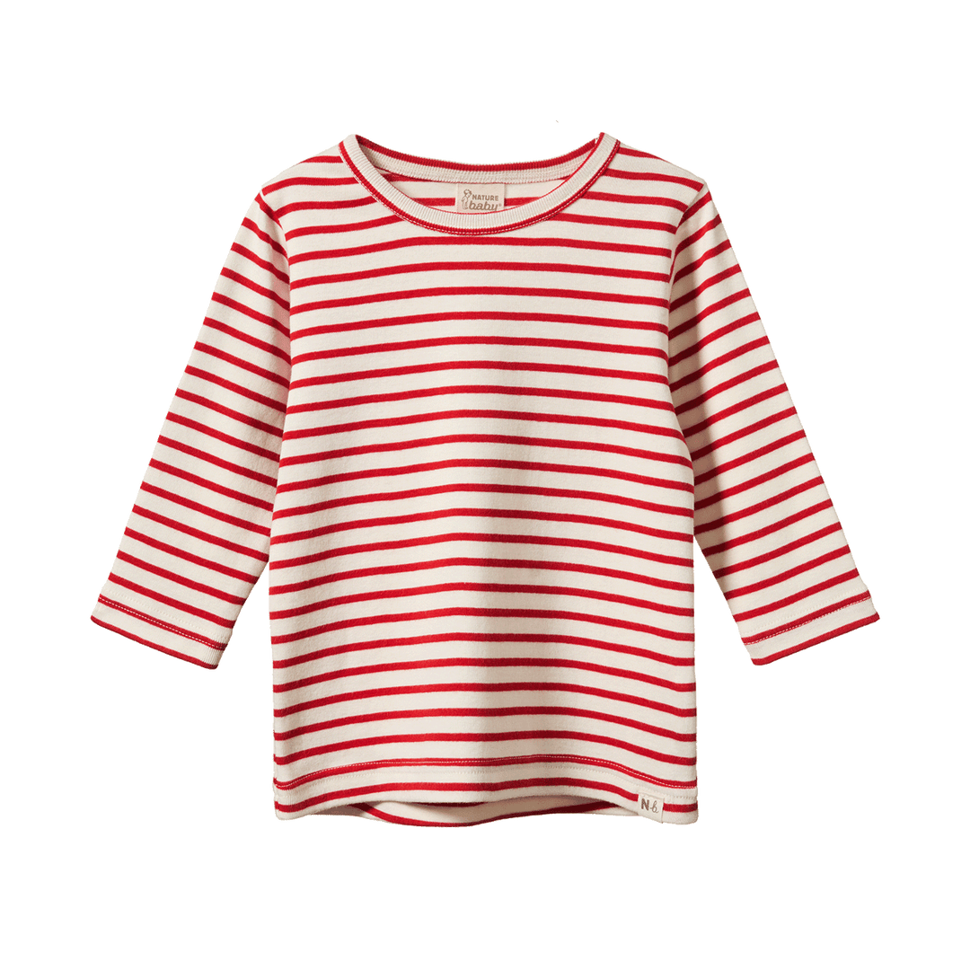 NATURE BABY - LONG SLEEVE RIVER TEE: RED SAILOR STRIPE [sz:6-12 MTHS]